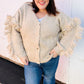Weekend Ready Oatmeal V Neck Fringe Chunky Cable Cardigan - DAVERRI FASHIONS