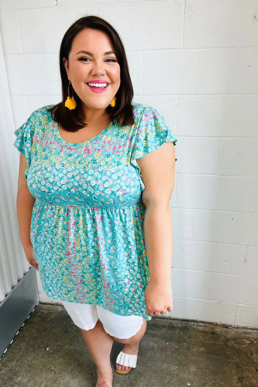 Turquoise Floral Stripe Babydoll Top | Daverri Fashions