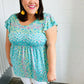 Turquoise Floral Stripe Babydoll Top - DAVERRI FASHIONS