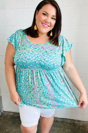 Turquoise Floral Stripe Babydoll Top | Daverri Fashions