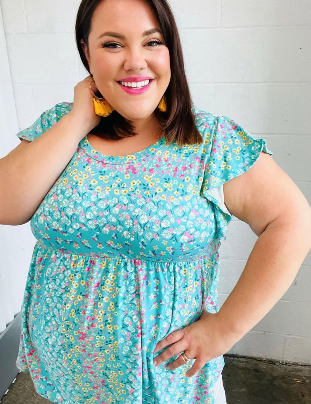 Turquoise Floral Stripe Babydoll Top | Daverri Fashions