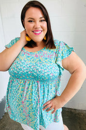 Turquoise Floral Stripe Babydoll Top | Daverri Fashions