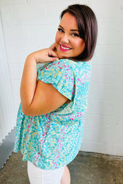 Turquoise Floral Stripe Babydoll Top | Daverri Fashions