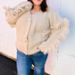 Weekend Ready Oatmeal V Neck Fringe Chunky Cable Cardigan - DAVERRI FASHIONS