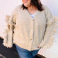 Weekend Ready Oatmeal V Neck Fringe Chunky Cable Cardigan - DAVERRI FASHIONS