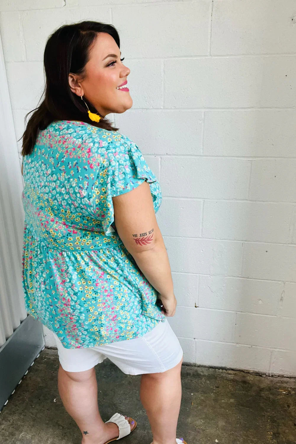 Turquoise Floral Stripe Babydoll Top | Daverri Fashions