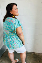 Turquoise Floral Stripe Babydoll Top | Daverri Fashions