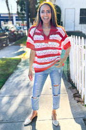 Sweetheart Ready Pointelle Collared Notch Neck Sweater | 2025 Summer-Blow Out Sale Daverri Fashions