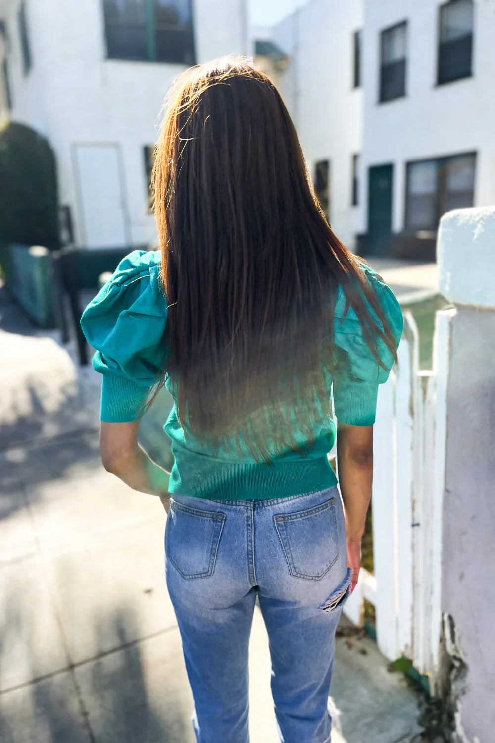 Be Bold Solid Emerald Shirred Puff Sleeve Sweater Top | Daverri Fashions