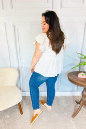 Weekend Ready Taupe Embroidered Notched Neck Babydoll Top | Daverri Fashions