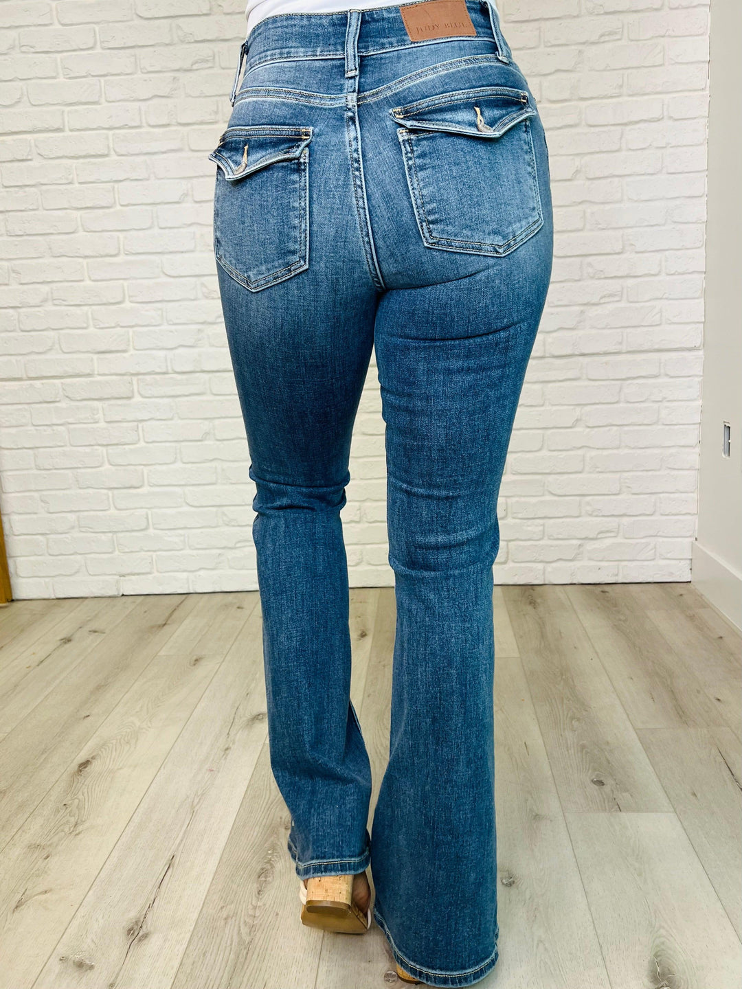 Ariana High Rise Double Button Waistband Flare Jeans | Womens Daverri Fashions
