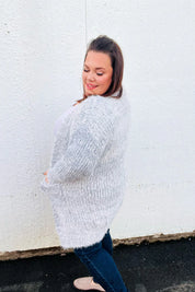 Leading Lady Slate Blue Two Tone Fuzzy Soft Brushed Cardigan | Daverri Fashions