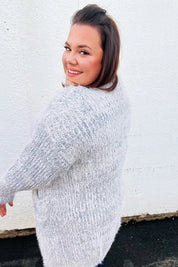 Leading Lady Slate Blue Two Tone Fuzzy Soft Brushed Cardigan | Daverri Fashions