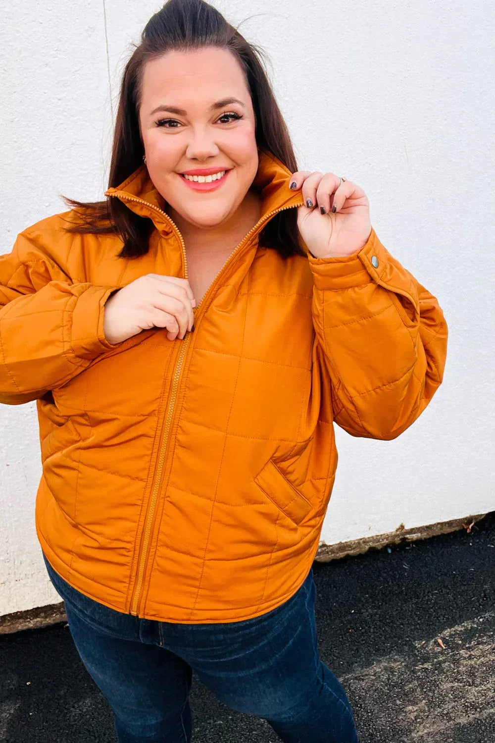 Eyes On You Butterscotch Quilted Puffer Jacket - DAVERRI FASHIONS