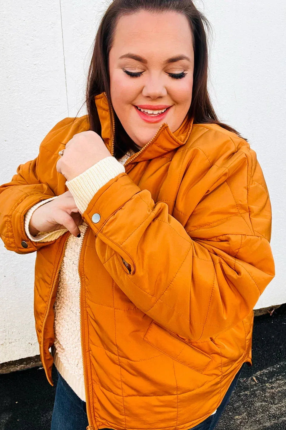 Eyes On You Butterscotch Quilted Puffer Jacket - DAVERRI FASHIONS