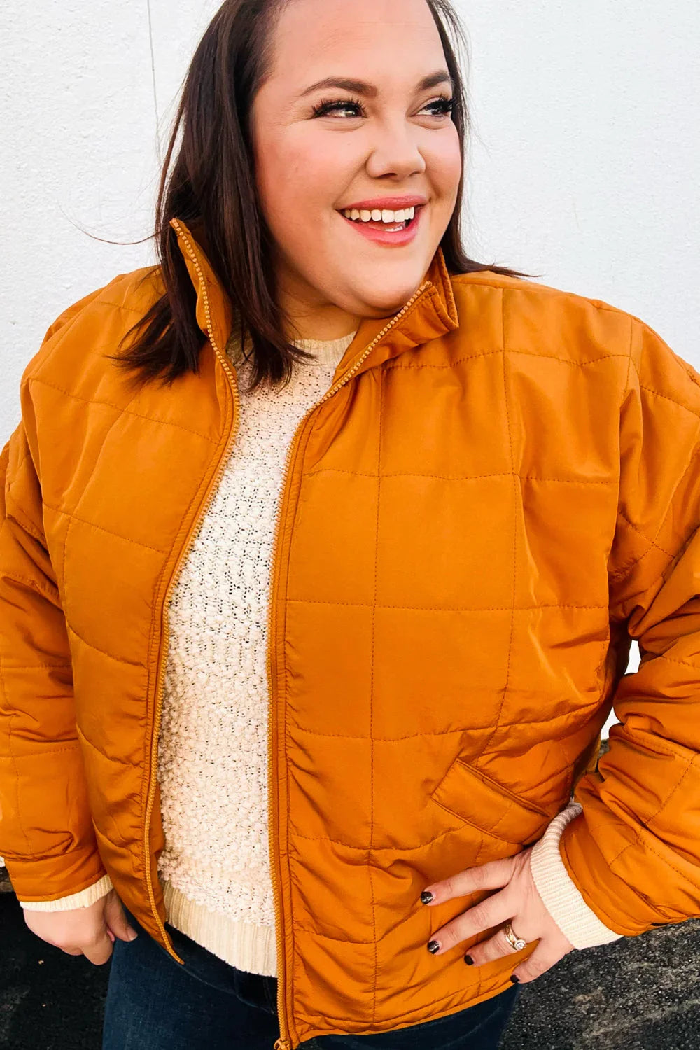 Eyes On You Butterscotch Quilted Puffer Jacket | Daverri Fashions