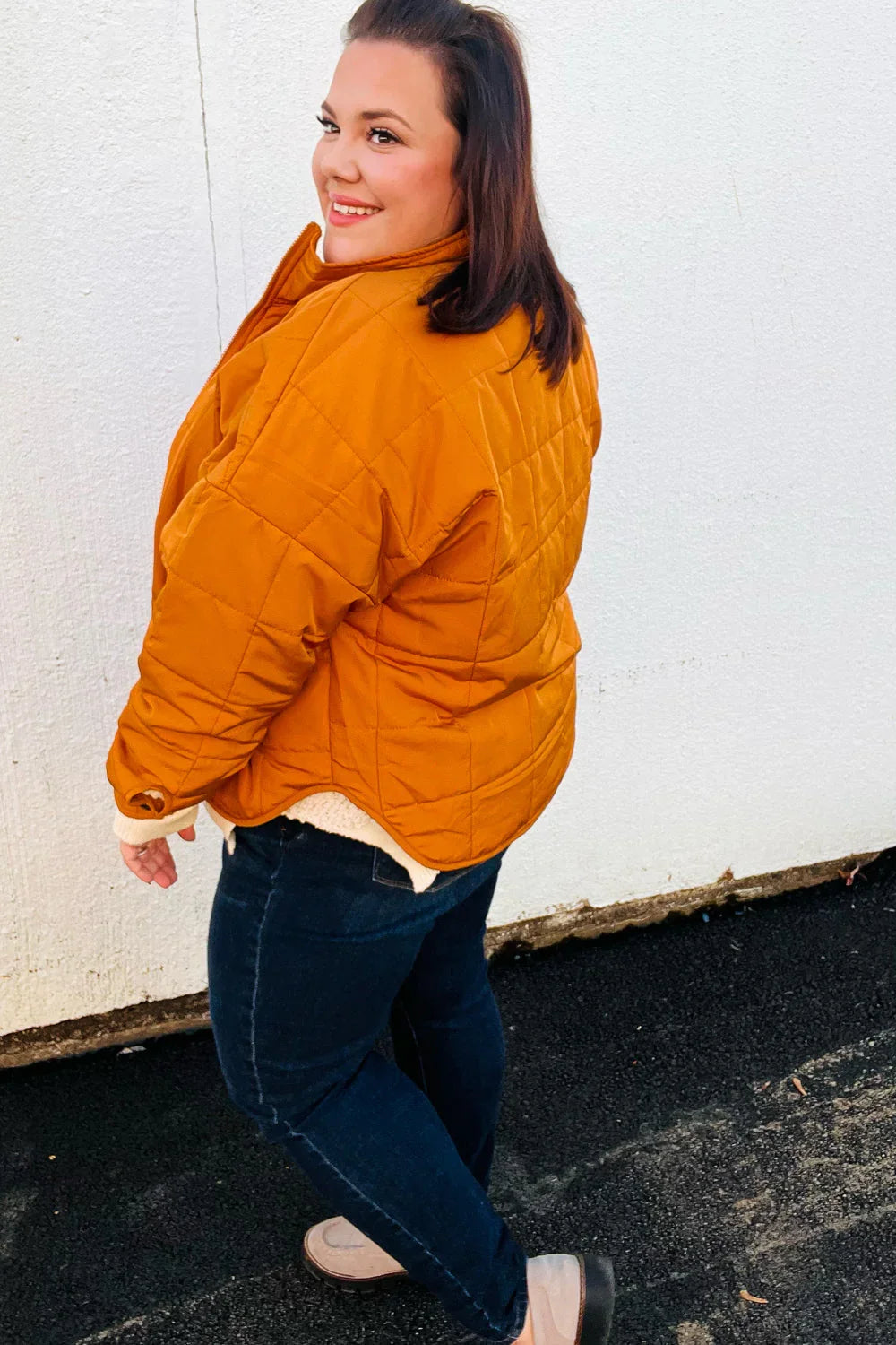 Eyes On You Butterscotch Quilted Puffer Jacket | Daverri Fashions