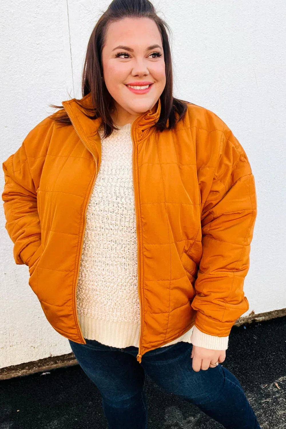 Eyes On You Butterscotch Quilted Puffer Jacket - DAVERRI FASHIONS