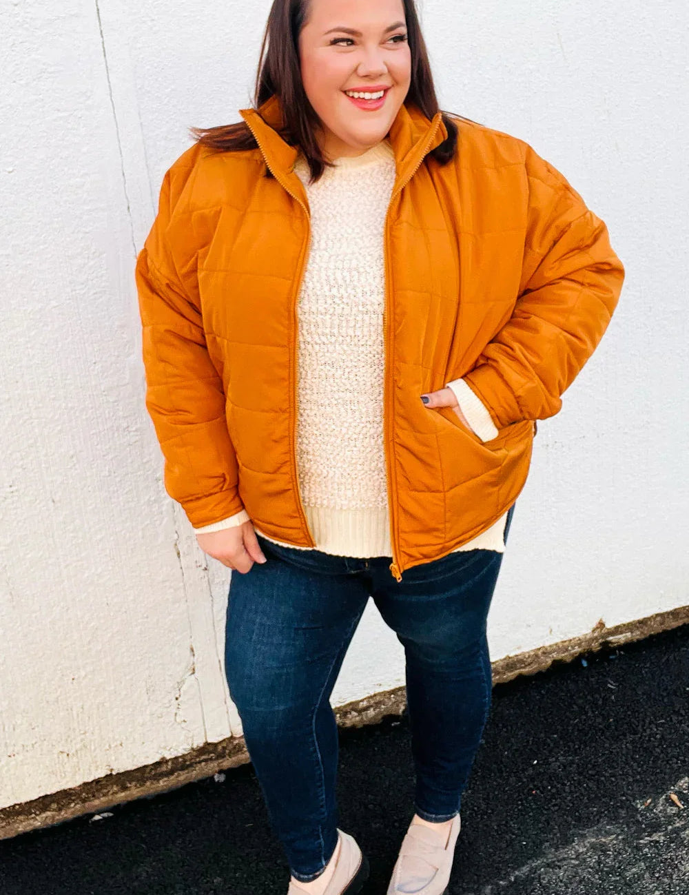 Eyes On You Butterscotch Quilted Puffer Jacket | Daverri Fashions