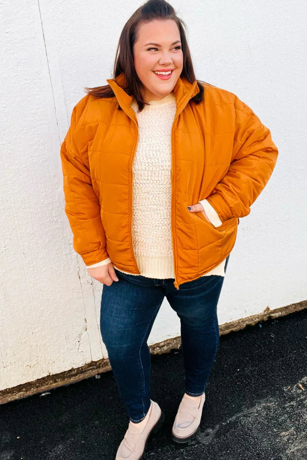 Eyes On You Butterscotch Quilted Puffer Jacket - DAVERRI FASHIONS
