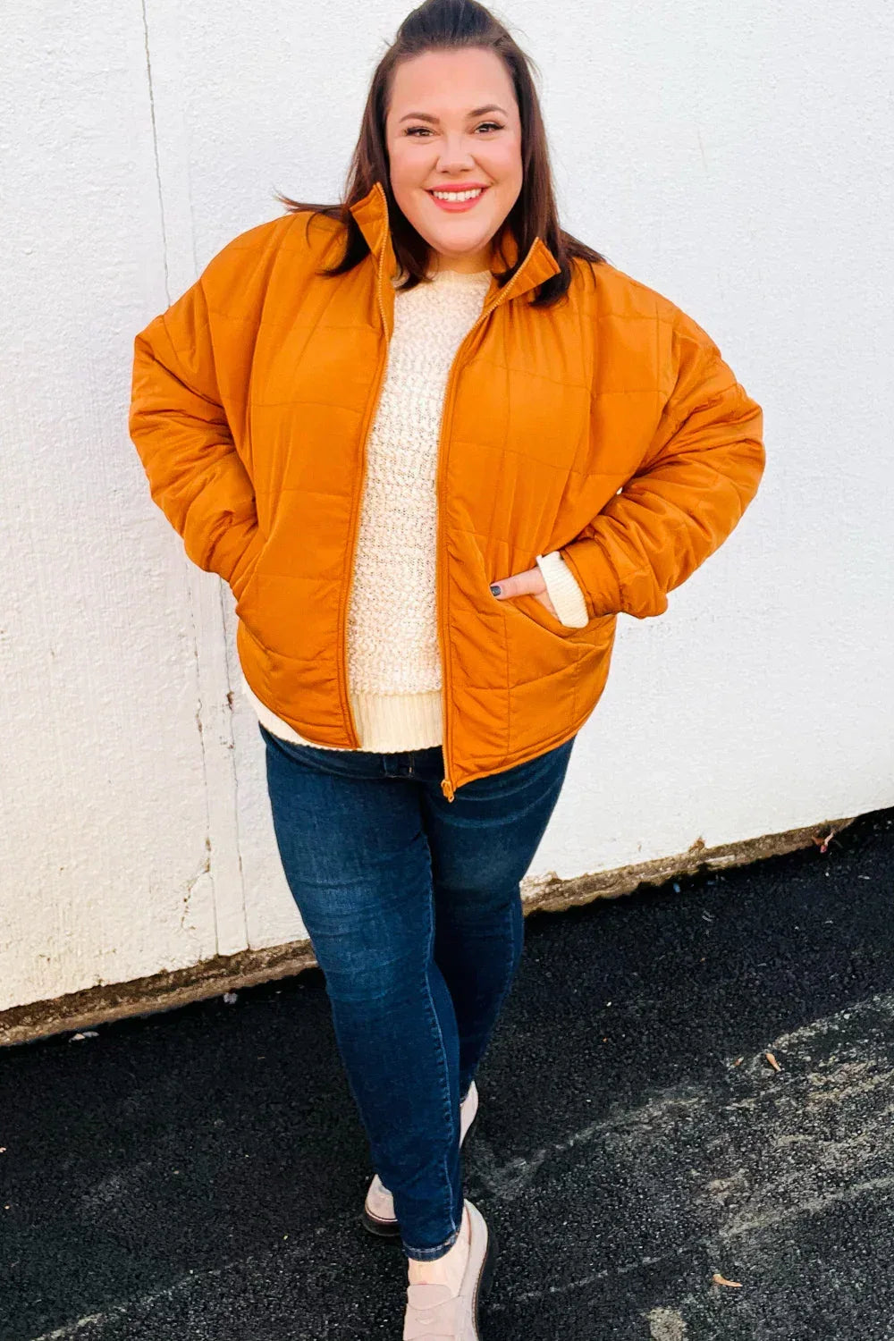 Eyes On You Butterscotch Quilted Puffer Jacket - DAVERRI FASHIONS