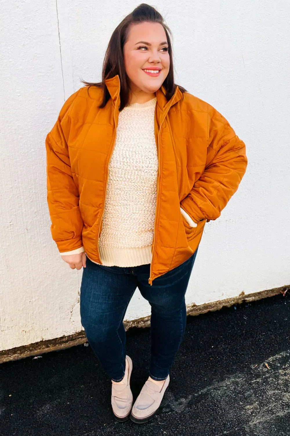Eyes On You Butterscotch Quilted Puffer Jacket - DAVERRI FASHIONS