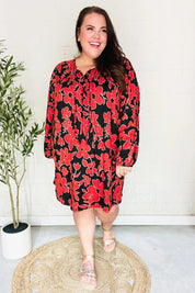 Boldly You Rust & Black Floral Print Front Tie Dress | Daverri Fashions