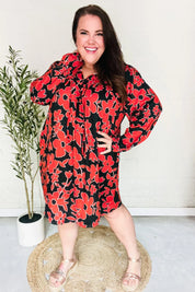 Boldly You Rust & Black Floral Print Front Tie Dress | Daverri Fashions