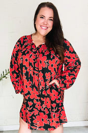 Boldly You Rust & Black Floral Print Front Tie Dress | Daverri Fashions