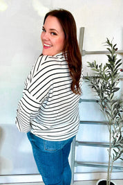 Embrace Joy Black & White Collared Stripe Ribbon Bow Tie Top | Daverri Fashions