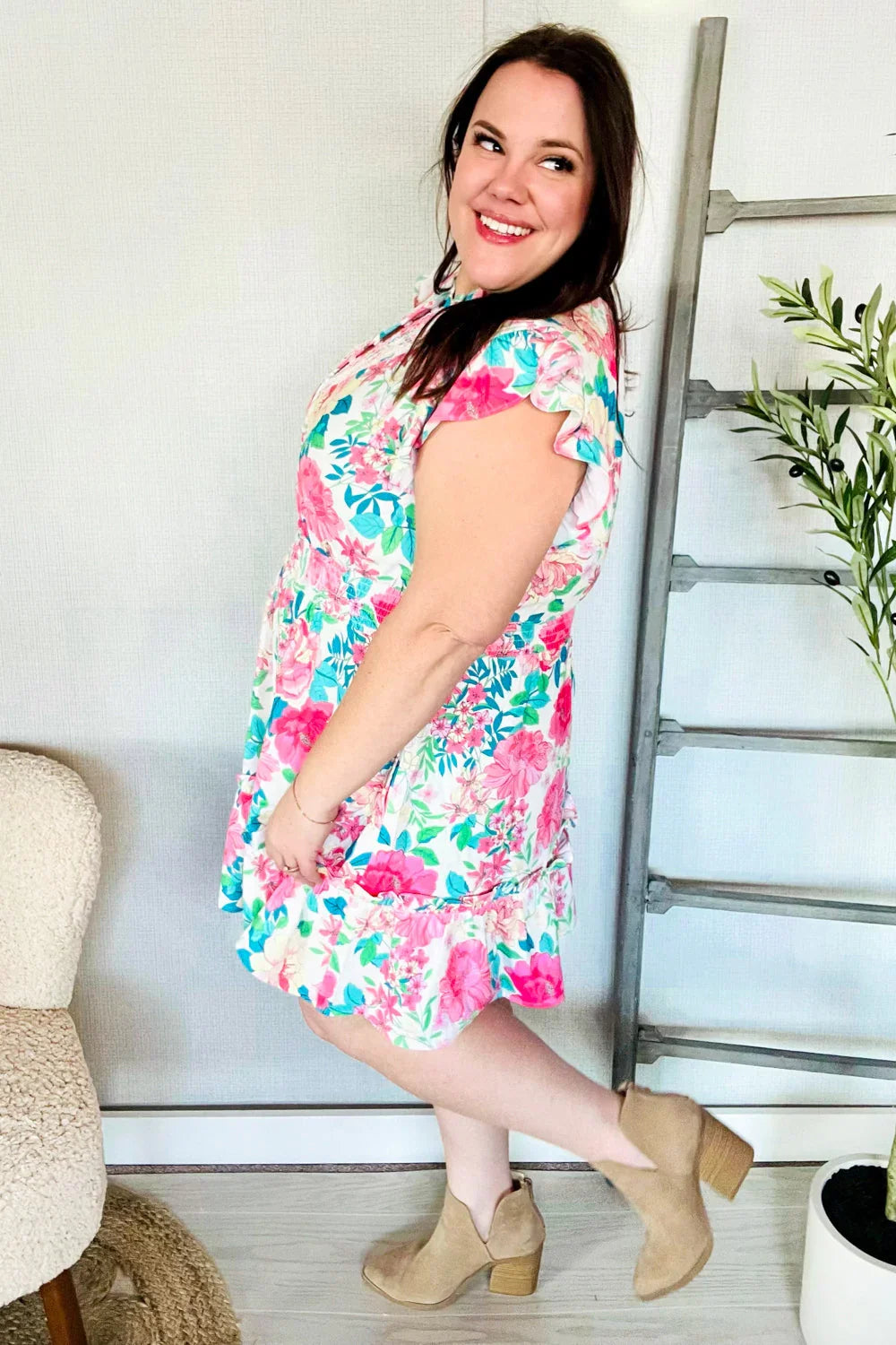 Under Your Spell Floral Smocked Flutter Sleeve Ruffle Mini Dress | Daverri Fashions