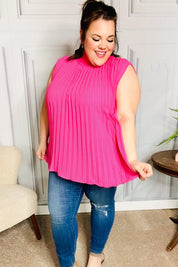 Sweet New Days Fuchsia Smocked Neck Pleated Sleeveless Top | 07-01-25 Summer Sale Daverri Fashions