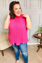 Sweet New Days Fuchsia Smocked Neck Pleated Sleeveless Top | 07-01-25 Summer Sale Daverri Fashions
