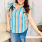 Happy Thoughts Sky Blue Striped Frill Button Down Top - DAVERRI FASHIONS