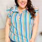Happy Thoughts Sky Blue Striped Frill Button Down Top - DAVERRI FASHIONS