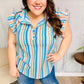 Happy Thoughts Sky Blue Striped Frill Button Down Top - DAVERRI FASHIONS