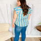 Happy Thoughts Sky Blue Striped Frill Button Down Top - DAVERRI FASHIONS