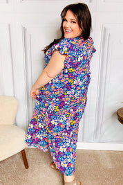 Just A Dream Navy Floral Smocked Ruffle Sleeve Maxi Dress | Daverri Fashions