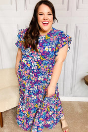 Just A Dream Navy Floral Smocked Ruffle Sleeve Maxi Dress | Daverri Fashions