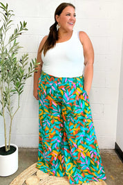 Summer Vibes Green & Orange Abstract Print Smocked Palazzo Pants | 2024 Summer Blow Out Sale Daverri Fashions