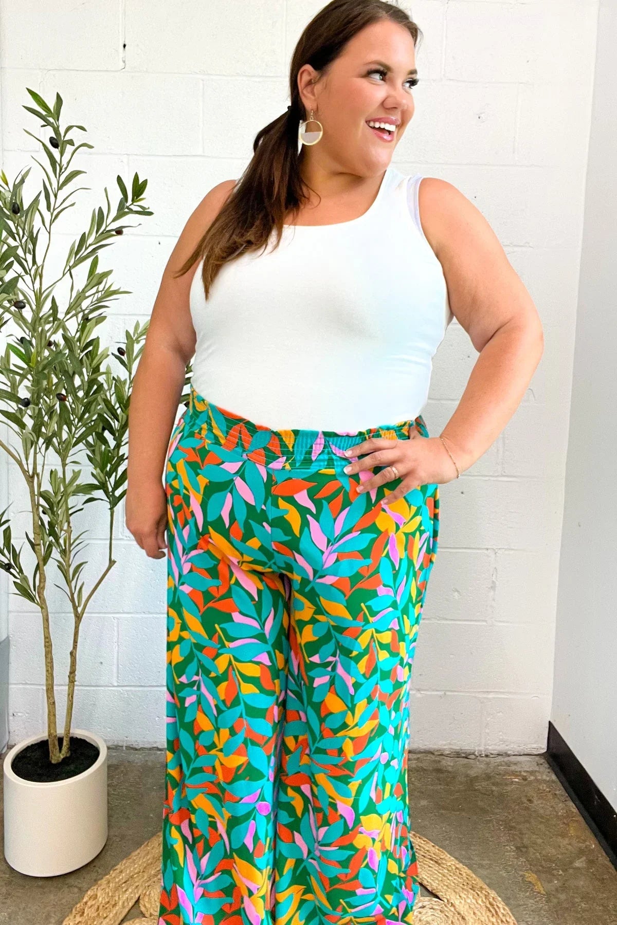 Summer Vibes Green & Orange Abstract Print Smocked Palazzo Pants | 2024 Summer Blow Out Sale Daverri Fashions