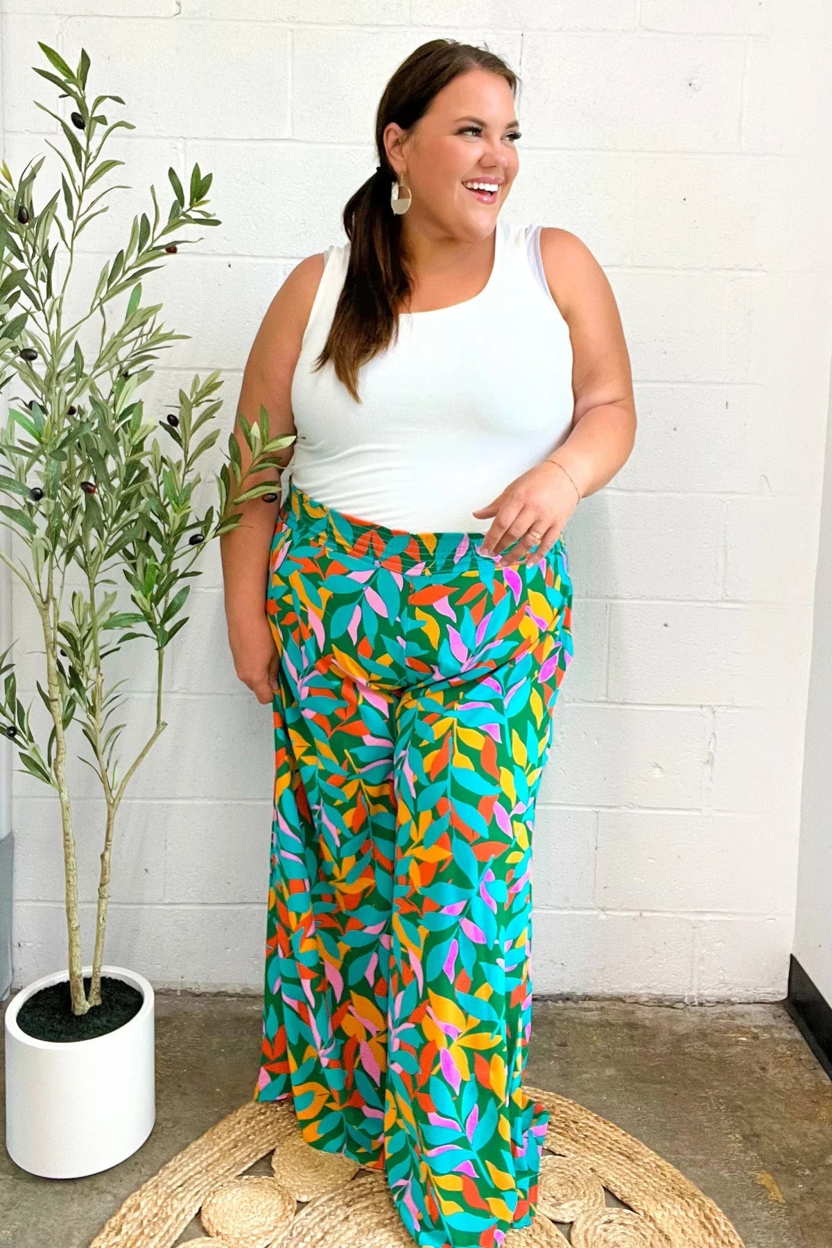 Summer Vibes Green & Orange Abstract Print Smocked Palazzo Pants | 2024 Summer Blow Out Sale Daverri Fashions