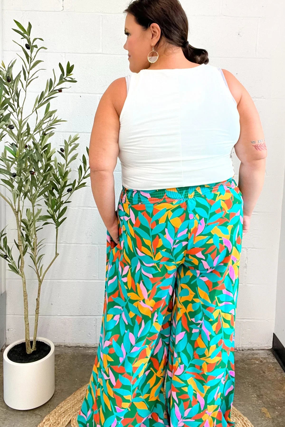 Summer Vibes Green & Orange Abstract Print Smocked Palazzo Pants | 2024 Summer Blow Out Sale Daverri Fashions