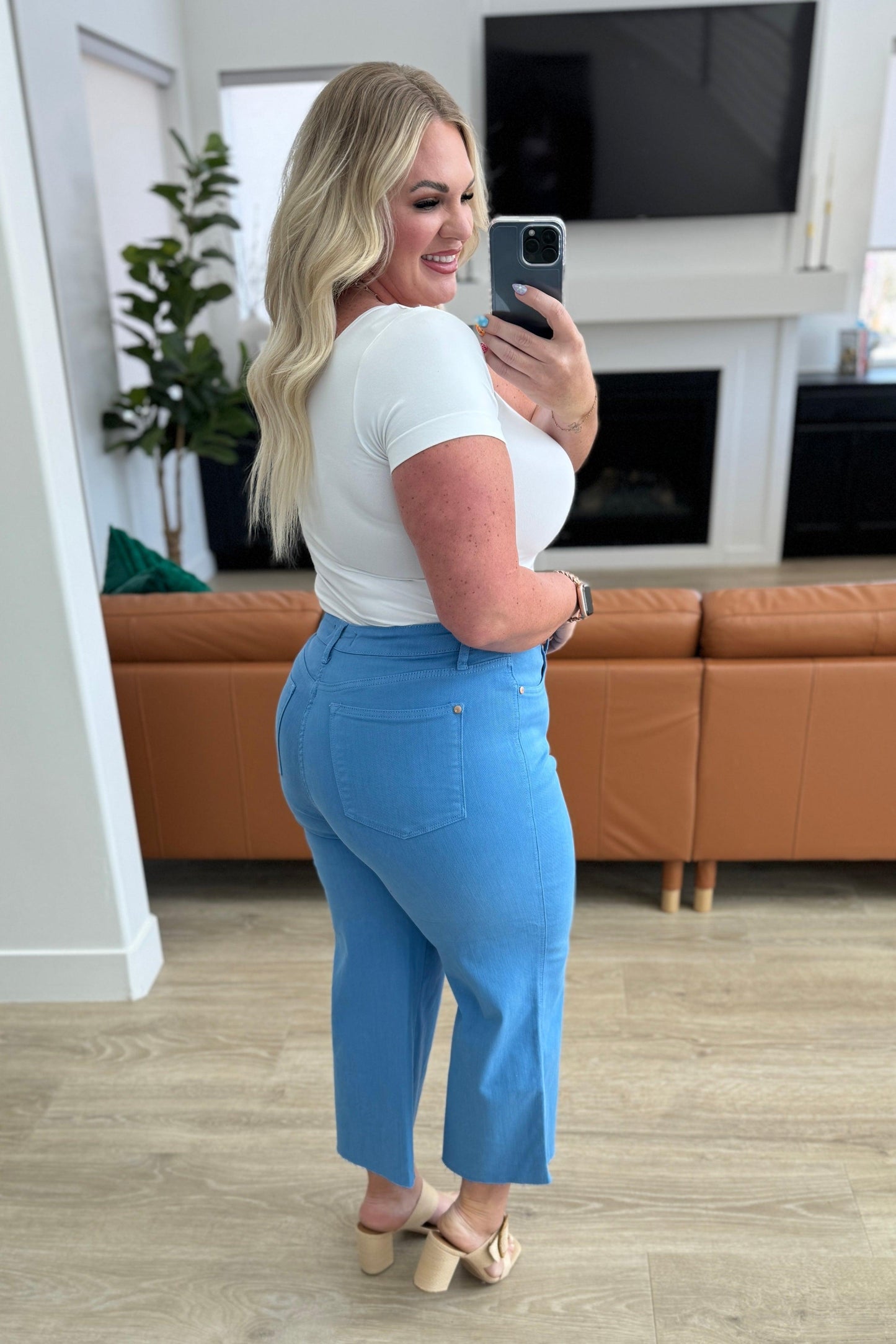 Lisa High Rise Control Top Wide Leg Crop Jeans in Sky Blue Jeans