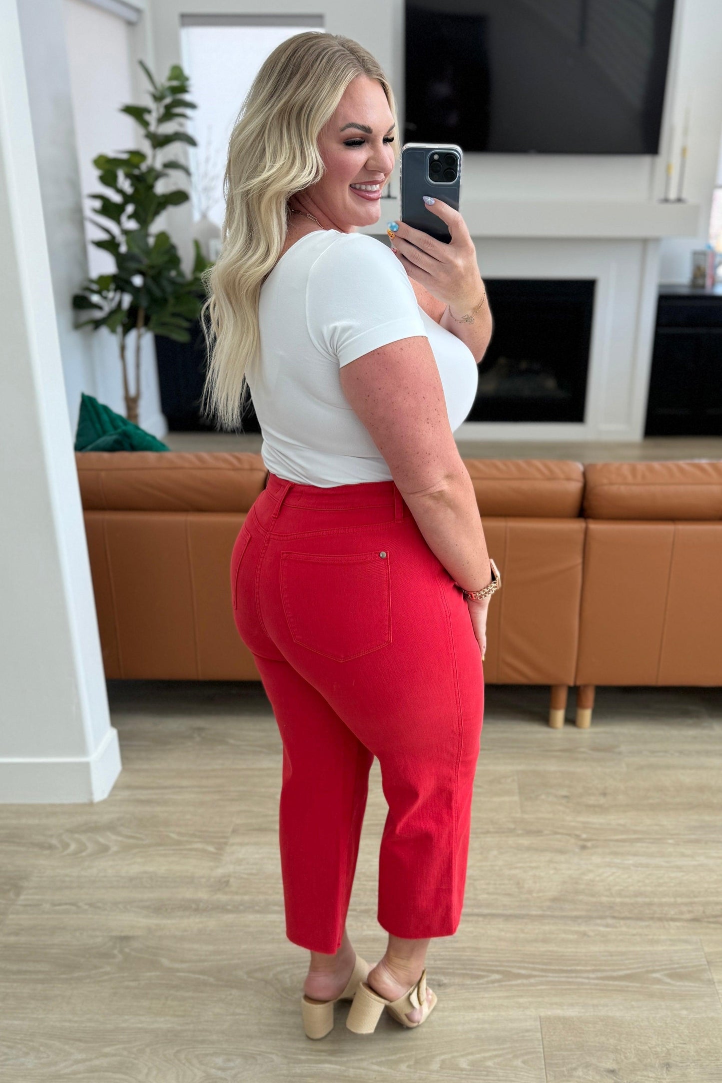 Judy Blue Red High Rise Control Top Wide Leg Crop Jeans Jeans