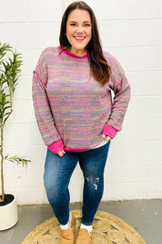 Bring Joy Magenta Multicolor Textured Waffle Knit Sweater | Daverri Fashions