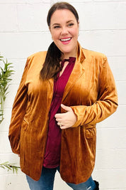 Holiday Stunner Rust Velvet Lapel Blazer | Daverri Fashions