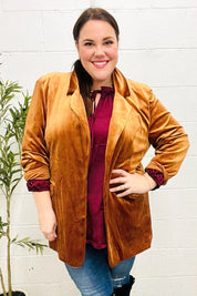 Holiday Stunner Rust Velvet Lapel Blazer | Daverri Fashions