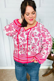 Haptics Bubble Sleeve Paisley Boho Front Tie Blouse | Blouses Daverri Fashions