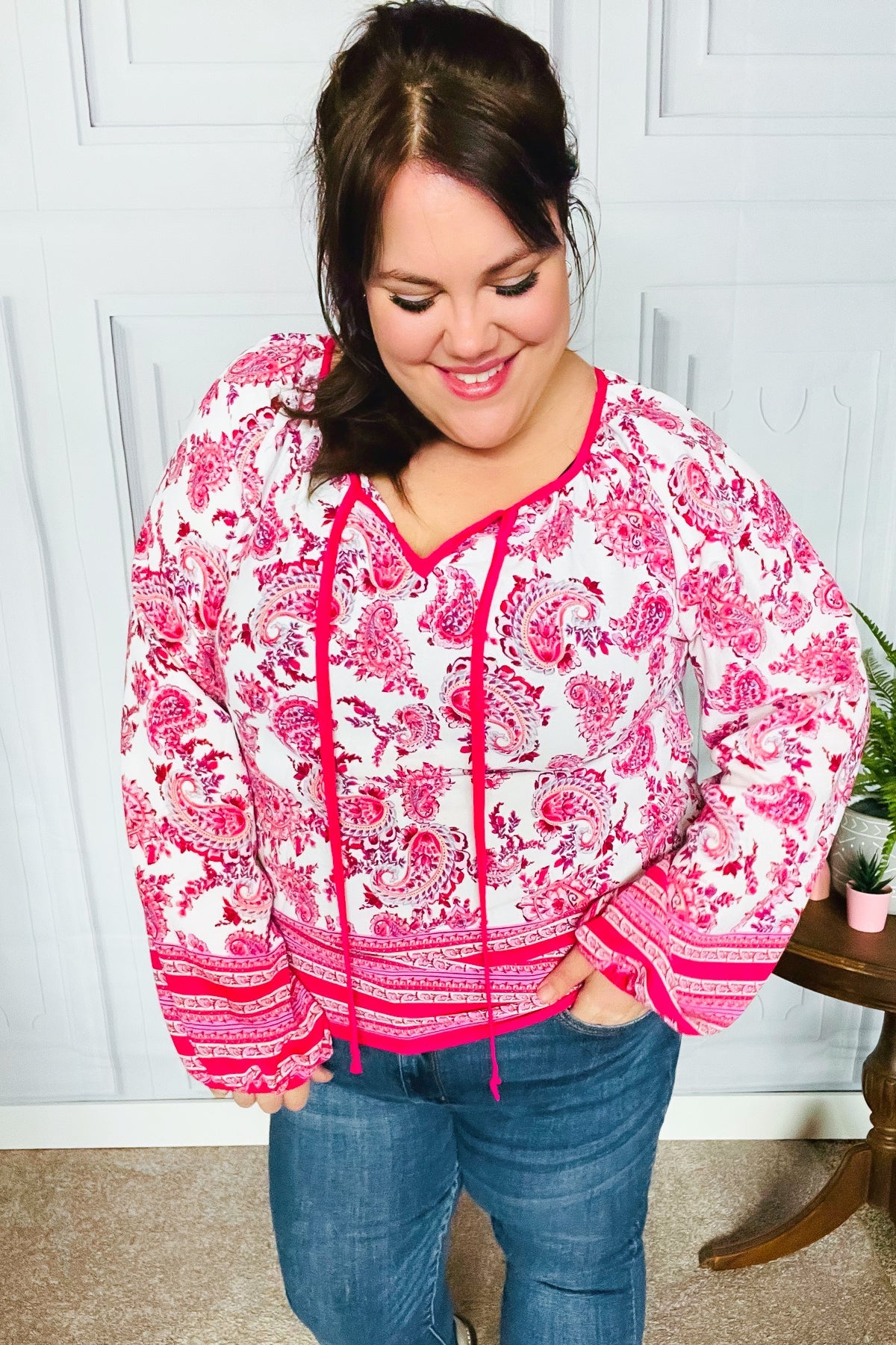 Haptics Bubble Sleeve Paisley Boho Front Tie Blouse | Blouses Daverri Fashions